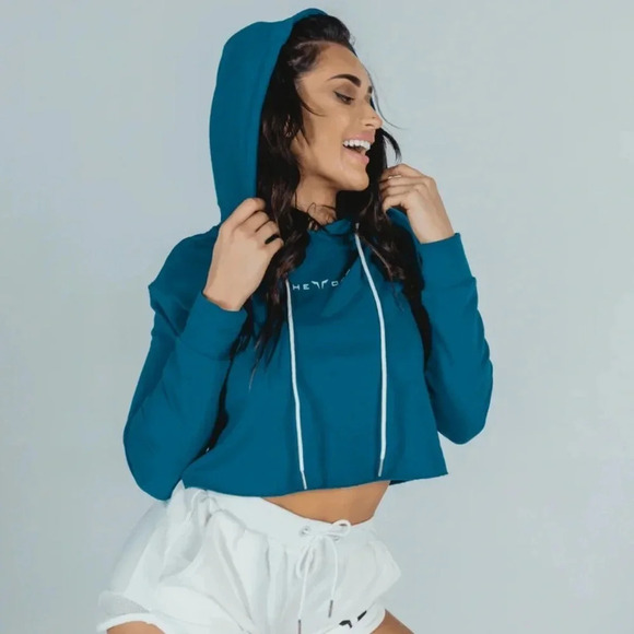 Squat Wolf - SHE-WOLF CROP HOODIE - TEAL - Size Medium - Picture 1 of 12